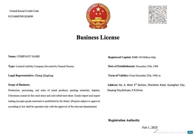 Download China business license Word and PDF template Photoshop template